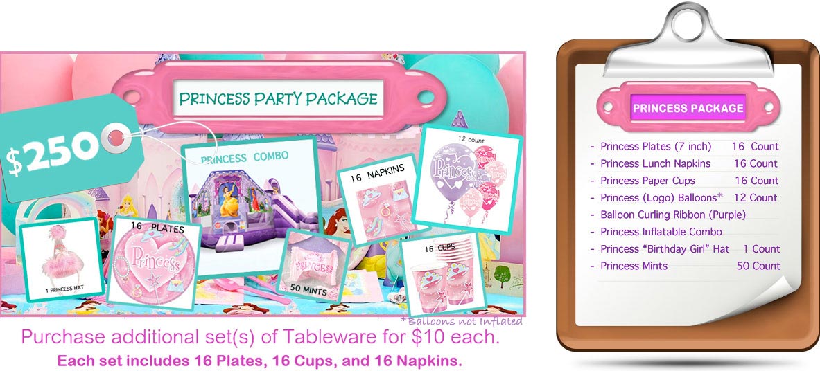 Princess Party Package (Inflatable, Plates, Cups, Napkins)