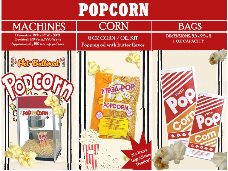 popcorn supplies, popcorn machine rentals